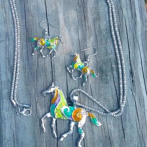 Sterling silver enamel horse jewelry set.